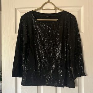 St. John Caviar Black Sequin 3/4 sleeve blouse size large
